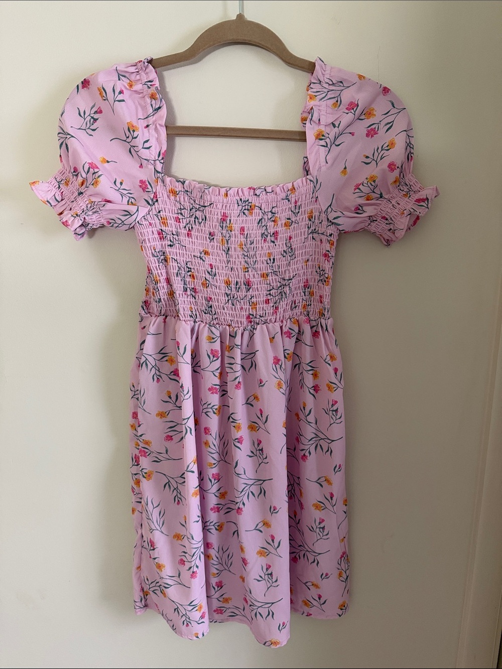 SHEIN Pink Floral Smocked Mini Dress